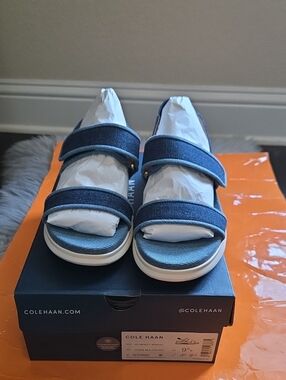 Nwt! Cole haan grand meritt flatform sandal denim multi/ ivory
